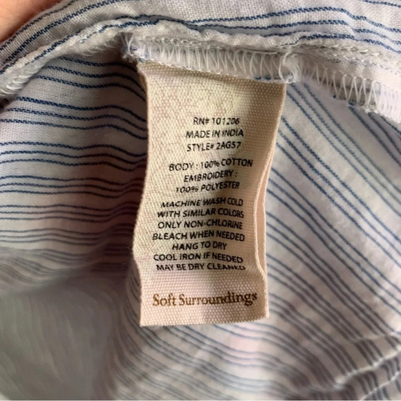 Soft Surroundings Garden City Floral Embroidery Striped Button Down Shirt Small - Picture 5 of 6